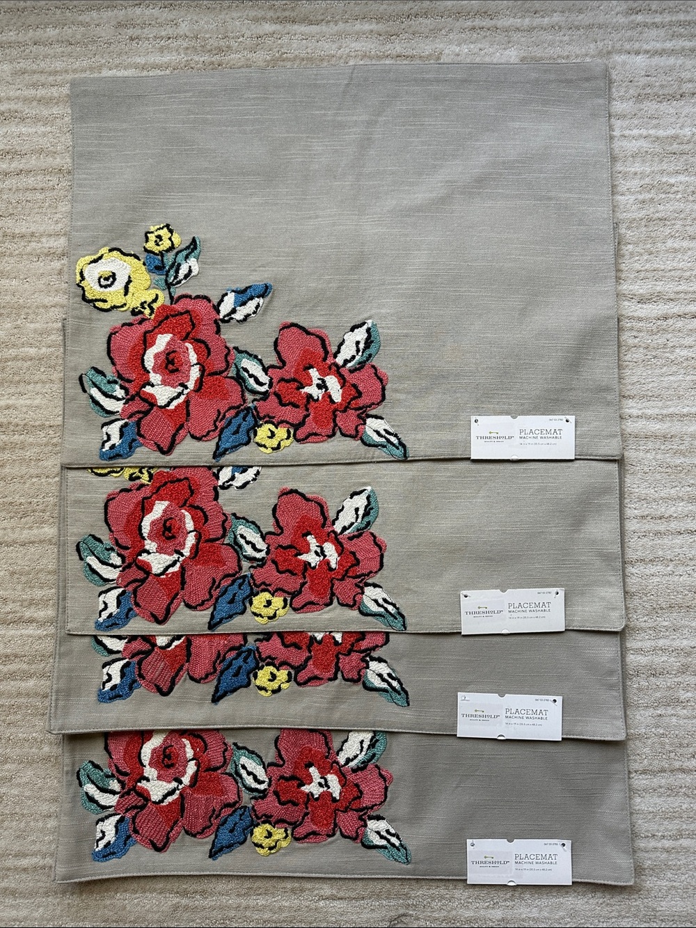 NWT Set of 4 Threshold Dolce Vita Floral Embroidered Placemats Floral Cotton